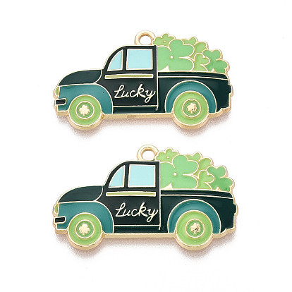 Подвески из сплава с эмалью ко Дню Святого Патрика, автомобиль с подвесками в виде клевера, золотые, без кадмия, без никеля и без свинца