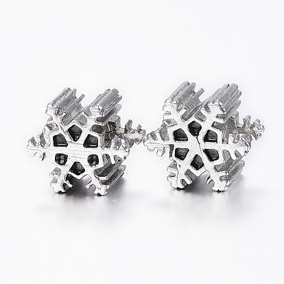 Ионное покрытие (ip) 304 нержавеющая сталь европейские бусины настройки эмали, бусины с большим отверстием, снежинка, Рождество