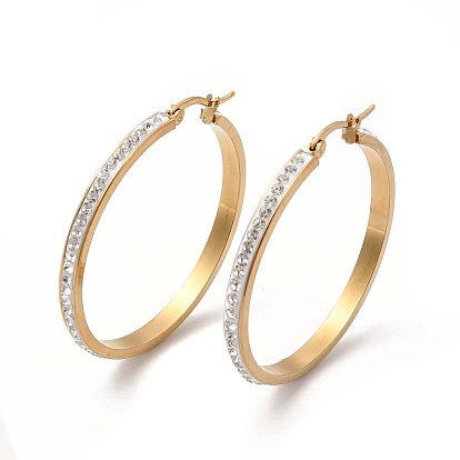 Clear Cubic Zirconia Big Hoop Earrings, 304 Stainless Steel Jewelry for Women