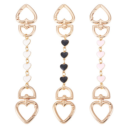 3 шт 3 цвета сплав эмаль сердце звено сумка удлинитель цепи, с поворотными застежками сплава, золотые