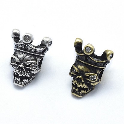 Brass Beads, with Cubic Zirconia, Cadmium Free & Nickel Free & Lead Free, Skull