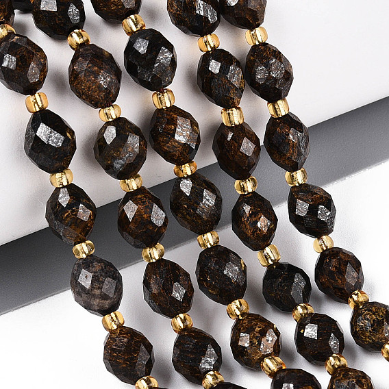 Природные бронзитом бисер нитей, граненые, овальные, с бисером