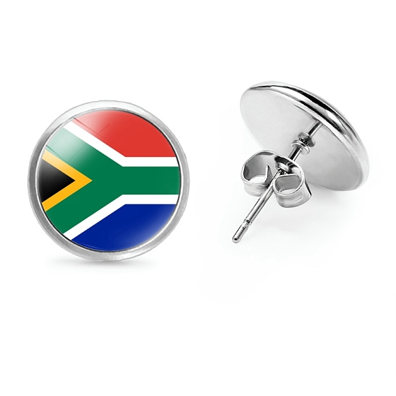 Плоские круглые стеклянные серьги-гвоздики на тему национального флага, серьги из платинового сплава