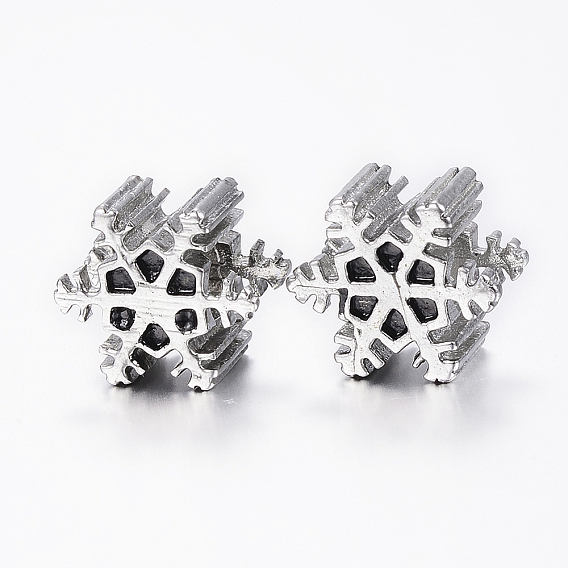 Ионное покрытие (ip) 304 нержавеющая сталь европейские бусины настройки эмали, бусины с большим отверстием, снежинка, Рождество