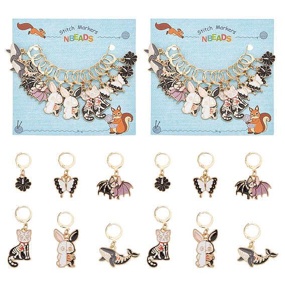 Сплав эмали с подвесными маркерами петель со стразами, подвески крючком, маркер с замком и кольцом с подвеской в виде винного бокала, кошка/кролик/летучая мышь