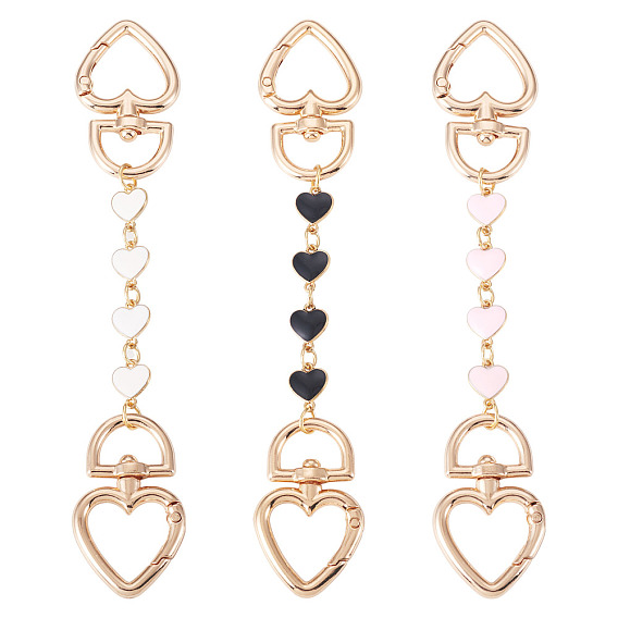 3 шт 3 цвета сплав эмаль сердце звено сумка удлинитель цепи, с поворотными застежками сплава, золотые