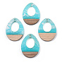 Transparent Resin & White Wood Pendants, Two Tone, Teardrop Charms
