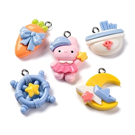 Cartoon Opaque Resin Pendants, with Platinum Tone Iron Loops, Mixed Shapes