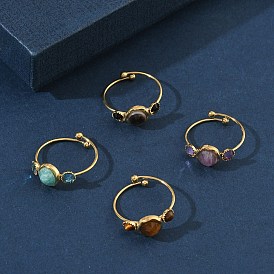 Регулируемые кольца на палец с натуральным драгоценным камнем для женщин, со стразами и 304 фурнитурой из нержавеющей стали, золотые