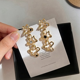 Pendientes colgantes de aleación y diamantes de imitación para mujer, flor, pendientes asimétricos