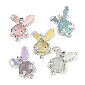 UV Plating Alloy Enamel Rabbit Head Connector Charms, with Glass Imitation Cat Eye, Cadmium Free & Lead Free, Platinum