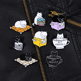 Cute Enamel Pin Brooch with High-End Alloy Animal Series - Coffee Cat Shape