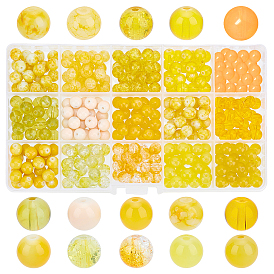 375 шт. 15 цветные стеклянные бусины с эффектом кракле, окрашенные распылением, с акриловыми бусинами и прозрачной краской для выпечки, круглые