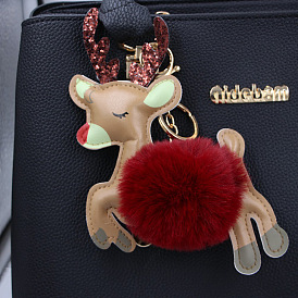 Festive Deer Plush Ball Bag Charm Keychain for New Year Gift