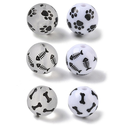 Printed Opaque & Frosted Transparent Acylic Beads, Round