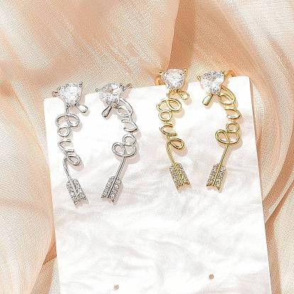 Серьги-гвоздики из латунного микро-паве, стойки покрытие, долговечный, без свинца и без кадмия, стрелка со словом