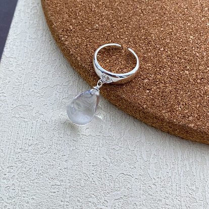 Brass & Glass Cuff Open Rings for Women, Teardrop