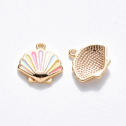 Brass Enamel Charms, Nickel Free, Scallop Shape, Real 18K Gold Plated