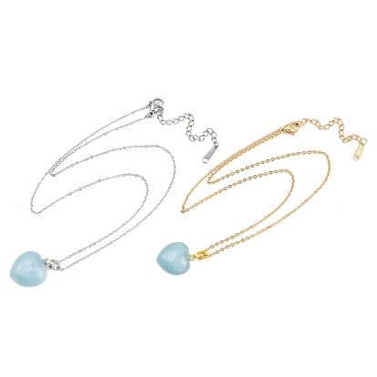 Кулон в форме сердца из натурального аквамарина 304 ожерелья из нержавеющей стали для женщин