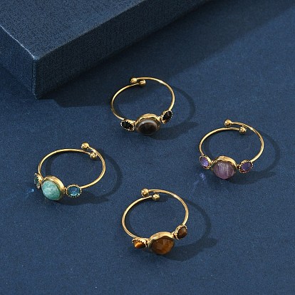 Регулируемые кольца на палец с натуральным драгоценным камнем для женщин, со стразами и 304 фурнитурой из нержавеющей стали, золотые