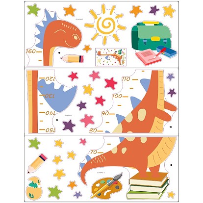 Sticker mural tableau de croissance en hauteur en pvc, animal dinosaure avec mesure de 70 à 160 cm, pour la décoration de papier peint de chambre d'enfant