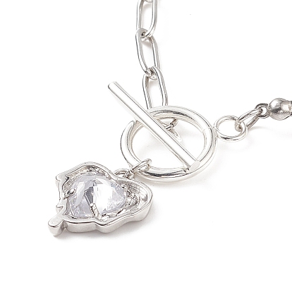 Ожерелье с кулоном в виде сердца из прозрачного кубического циркония с бусинами из натурального жемчуга, 304 ожерелье из цепочек из нержавеющей стали для женщин