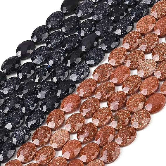 Синтетические голдстоуновские бисер пряди, граненые, Плоско-овальные