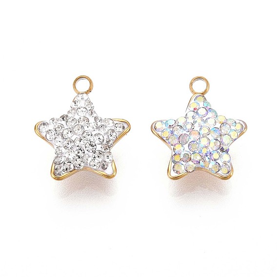 201 прелести нержавеющей стали, звезда, с полимерной глиной горный хрусталь, реальный 18 k позолоченный