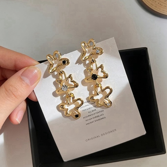 Pendientes colgantes de aleación y diamantes de imitación para mujer, flor, pendientes asimétricos