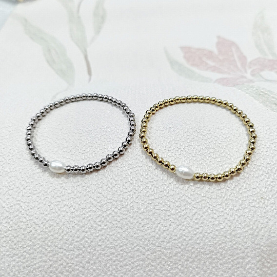 304 эластичные браслеты из нержавеющей стали для женщин, с пресной водой жемчуг