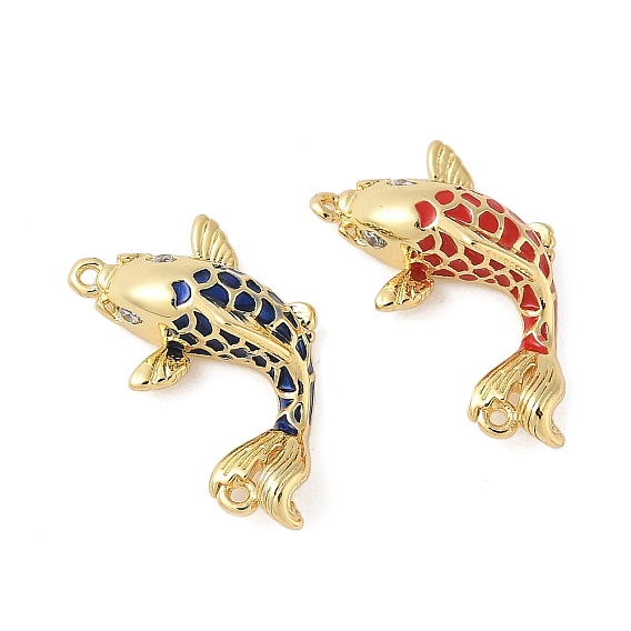 Латунь эмаль подвески, с подвесками в форме рыбок из кубического циркония, стойки покрытие, без кадмия и без свинца, долговечный, реальный 18 k позолоченный