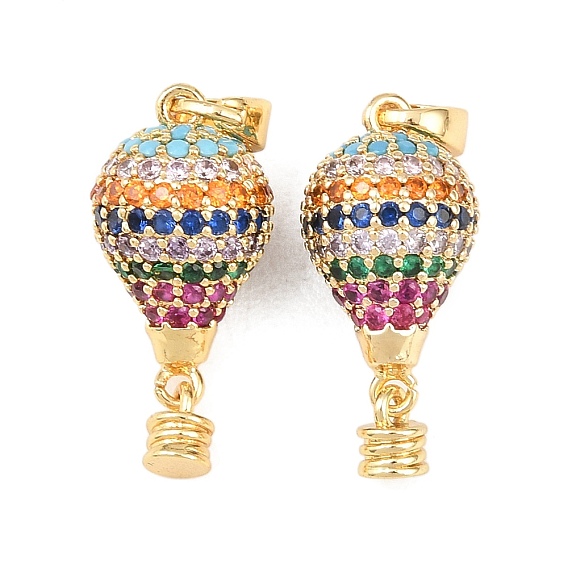 Brass Micro Pave Cubic Zirconia Pendants, Hot Air Balloon Charms