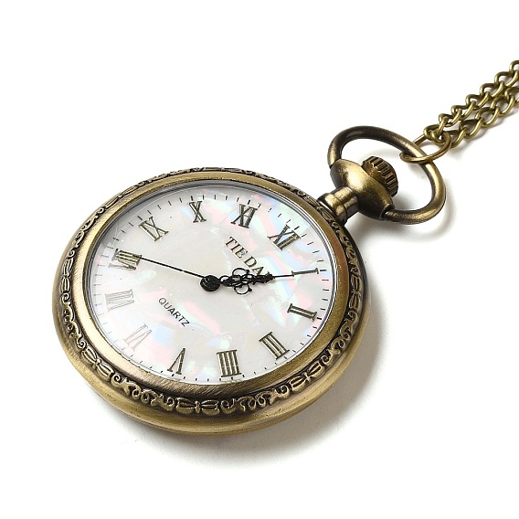 Колье с подвеской из сплава стекла и карманом, электронные часы, железные цепочки и карабин-лобстеры , плоско-круглые