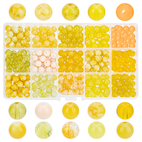 375 шт. 15 цветные стеклянные бусины с эффектом кракле, окрашенные распылением, с акриловыми бусинами и прозрачной краской для выпечки, круглые