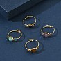Регулируемые кольца на палец с натуральным драгоценным камнем для женщин, со стразами и 304 фурнитурой из нержавеющей стали, золотые