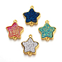 Brass Links Connectors, with Druzy Resin, Golden Plated Color, Star