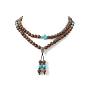 Alloy Gourd Tassel Pendant Necklace, Natural Wood & Synthetic Turquoise Cross Beaded Yoga Necklace for Women