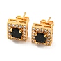 Brass Micro Pave Cubic Zirconia Ear Studs, Square