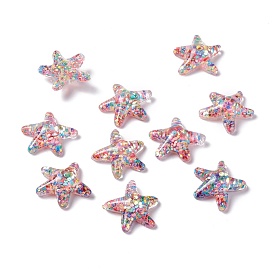 Transparent Resin Cabochons, Starfish with Sequins