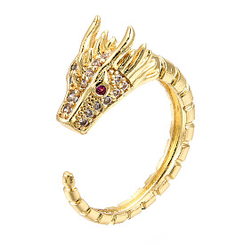 Cubic Zirconia Dragon Open Cuff Ring, Real 18K Gold Plated Brass Jewelry for Women, Nickel Free