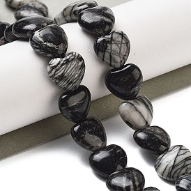 Natural Black Netstone Beads Strands, Heart