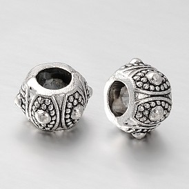 Carved Rondelle Alloy European Beads, Large Hole Beads, 11x7mm, Hole: 5mm