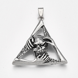 Tibetan Style Alloy Pendants, Triangle with Skull