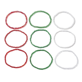9Pcs 3 Colors Christmas Glass Seed Beaded Stretch Bracelet Sets, Stackable Bracelets for Women Men