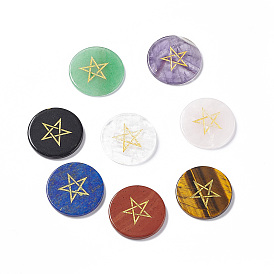 Cabochons de pierres fines, plat rond avec motif pentagramme