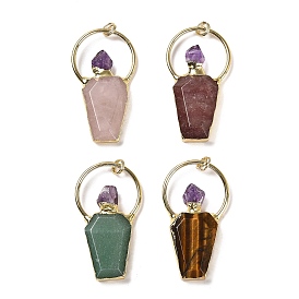 Natural Gemstone Big Pendants with Natural Amethyst, Faceted Bottle Charms with Rack Plating Golden Tone Brass Loops, Cadmium Free & Lead Free