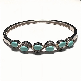 Овальные синтетические бирюзовые браслеты на шарнирах для женщин, с стерлингового серебра