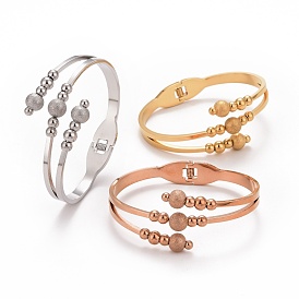 201 bracelet ouvert perlé boule en acier inoxydable, 304 bijoux en acier inoxydable pour femmes