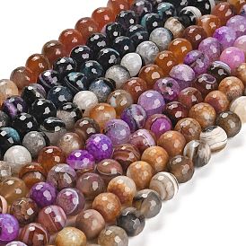 Natural Banded Agate/Striped Agate Beads Strands, Dyed & Heated, Round, Faceted