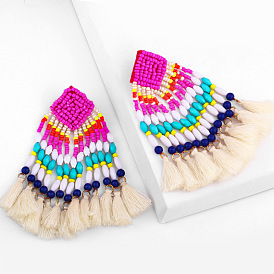 Bohemian Style Handmade Geometric Beaded Tassel Earrings for Women